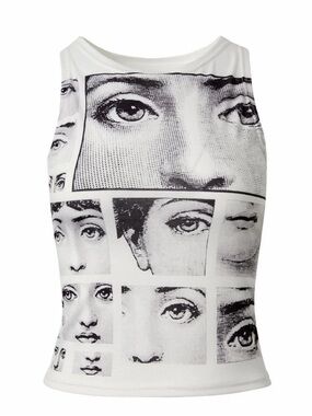 Fornasetti Graphic Eye Print Cropped White Tank Top S